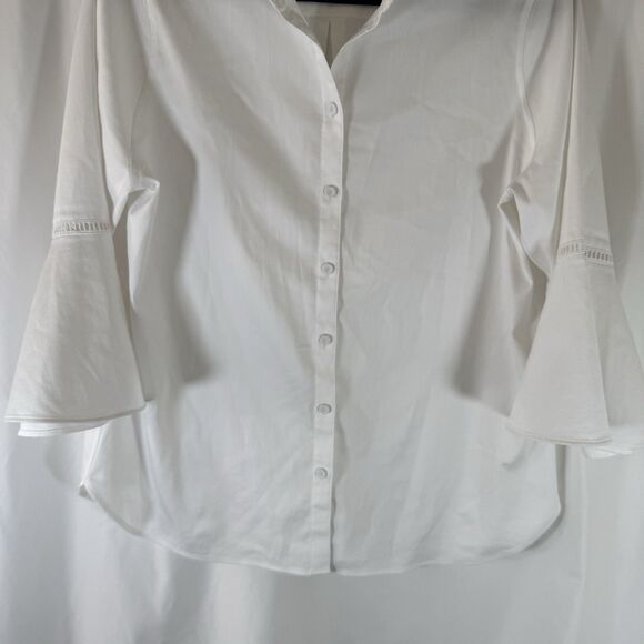 Chico's Button Down Shirt Women's Small 6 White Bell Sleeve 3/4 Sleeve Collared - Picture 3 of 10